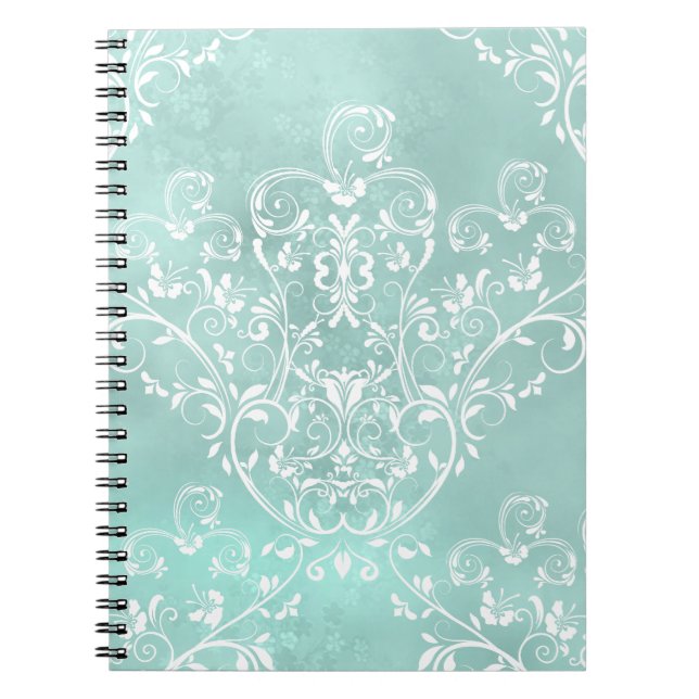 Cuaderno Equipo portátil elegante Verde azulado Damask (Frente)