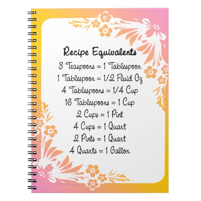 Cuaderno Equivalentes de medición Floral de ayuda a la coci (Frente)