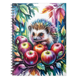 Cuaderno Erizo de Acuarela Vibrante con Manzanas de Otoño