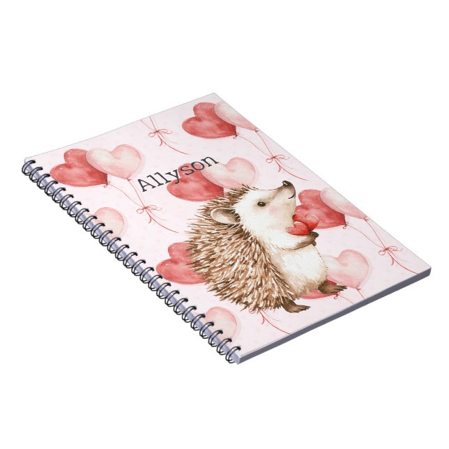 Cuaderno Erizo de globos de corazones rojos rosados (Lado Derecho)