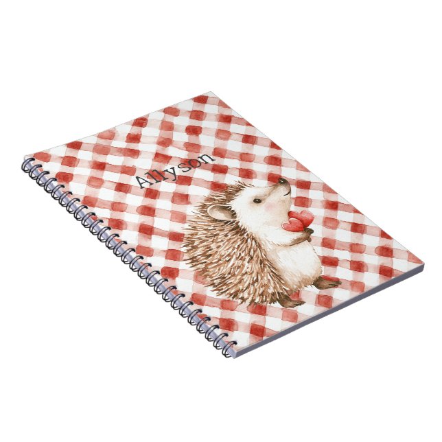Cuaderno Erizo de rayas de cuadros rojos y blancos lindos (Lado Derecho)