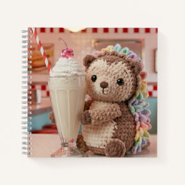 Cuaderno Erizo ganchillo y batido en restaurante retro