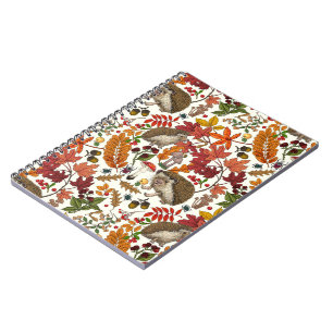 Cuaderno Erizo y flora del bosque otoñal sobre marfil