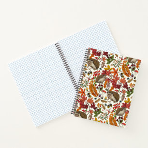 Cuaderno Erizo y flora del bosque otoñal sobre marfil