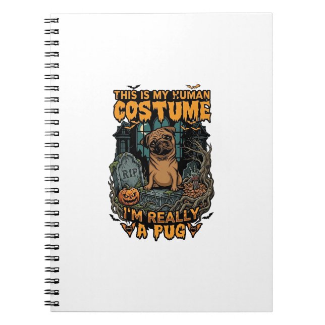Cuaderno Es Lápida de Halloween Pug de Disfraz Humano Calab (Frente)