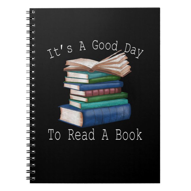 Cuaderno Es un buen día para leer libros divertidos leyendo (Frente)
