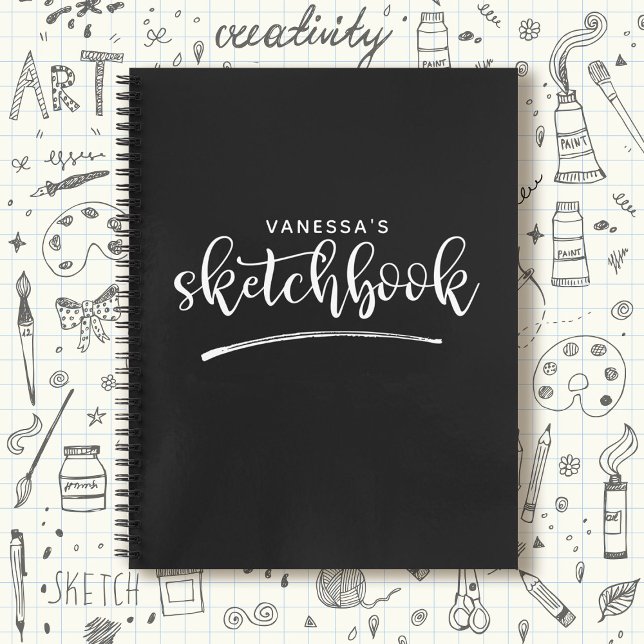 Cuaderno Esbozo blanco negro elegante personalizado (Subido por el creador)