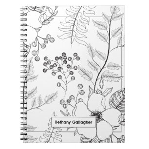 Cuaderno Esbozo botánico en blanco y negro   Personalizado