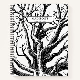 Cuaderno Esbozo de árbol abstracto ruso negro y blanco