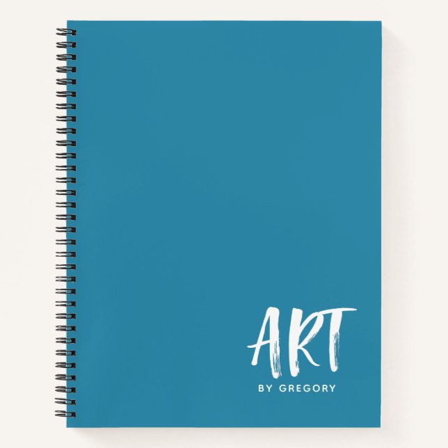 Cuaderno Esbozo de arte azul moderno con nombre (Anverso)