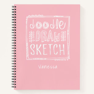 Cuaderno Esbozo de artistas rosados personalizado con nombr