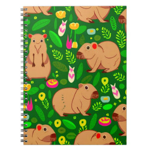 Cuaderno Esbozo de Capibara con flores de primavera en verd