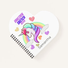 Cuaderno Esbozo de Corazones Arcoiris de Cute Unicornio de 