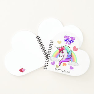 Cuaderno Esbozo de Corazones Arcoiris de Cute Unicornio de 