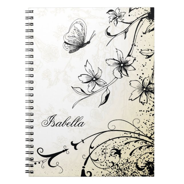 Cuaderno Esbozo de jardín floral de mariposa (Frente)