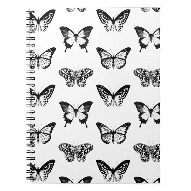 Cuaderno Esbozo de mariposa, blanco y negro (Frente)