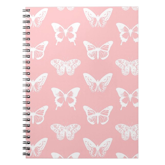 Cuaderno Esbozo de mariposa, rosa concha y blanco (Frente)