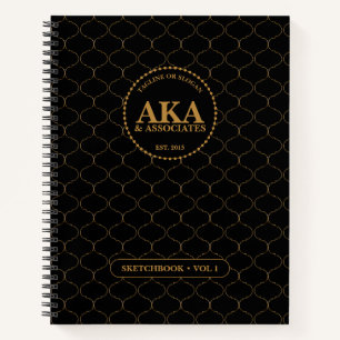 Cuaderno Esbozo de monograma negro y dorado