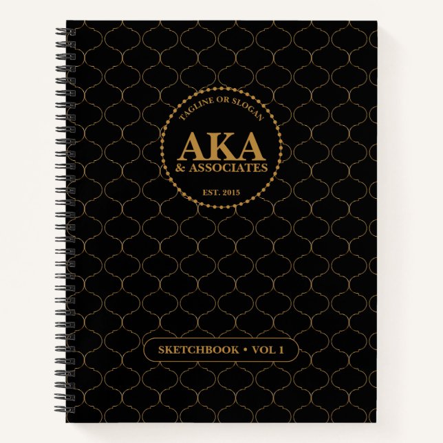 Cuaderno Esbozo de monograma negro y dorado (Anverso)