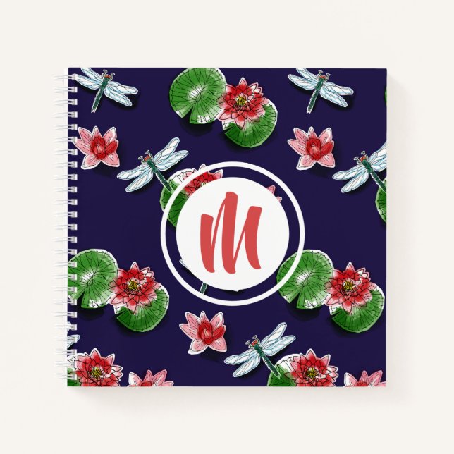 Cuaderno Esbozo de monograma Waterlilies & Dragonflies|Port (Anverso)