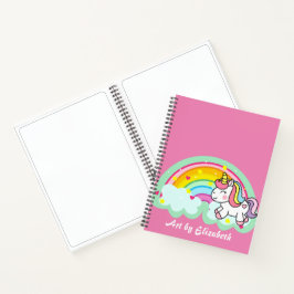 Cuaderno Esbozo de nombre de arcoiris de unicornio rosa