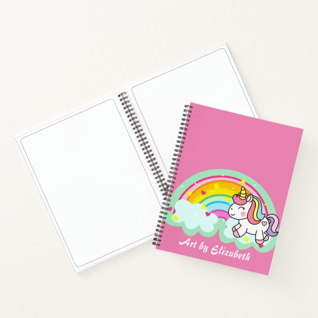 Cuaderno Esbozo de nombre de arcoiris de unicornio rosa (Interior)
