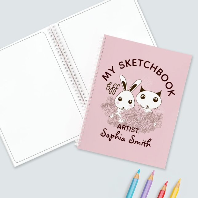 Cuaderno Esbozo de Personalizado gatito y conejito rosa BFF (Subido por el creador)