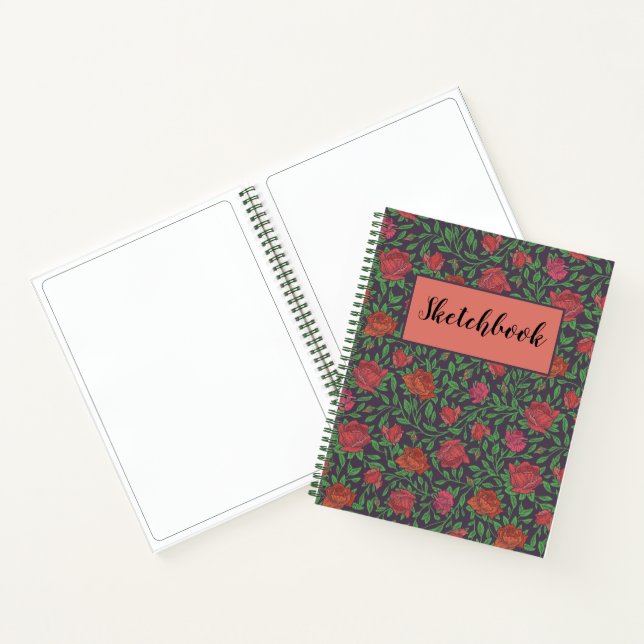 Cuaderno Esbozo de Rosas de Fuchsia Rojo Perfecto Gótico de (Interior)