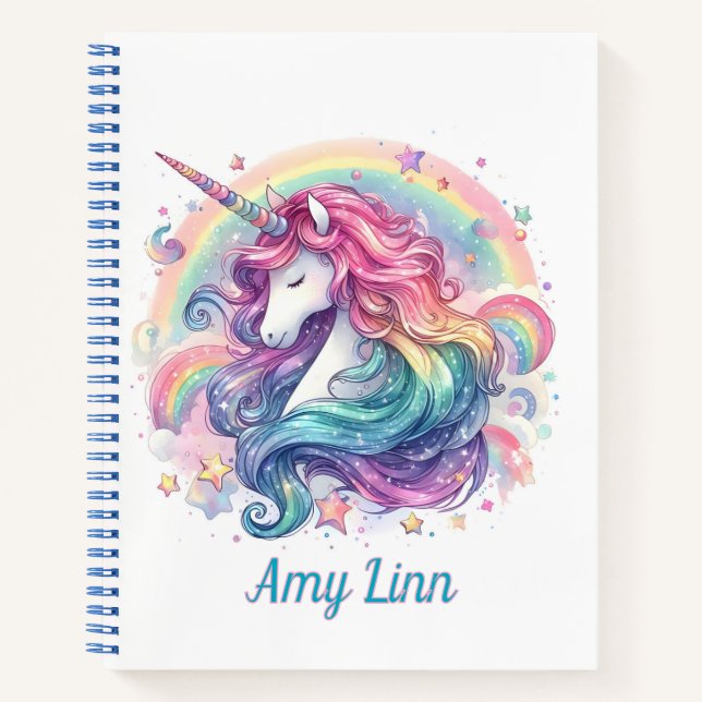 Cuaderno Esbozo de unicornio arcoiris personalizado (Anverso)