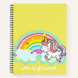 Cuaderno Esbozo de unicornio en arco iris amarillo