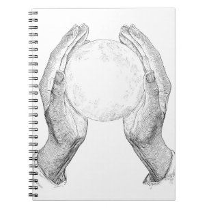 Cuaderno Esbozo delgado de la luna con las manos