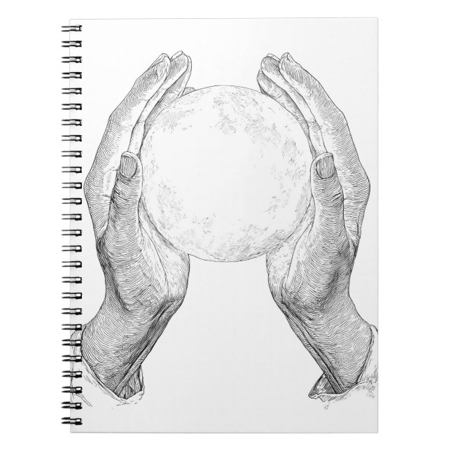 Cuaderno Esbozo delgado de la luna con las manos (Frente)