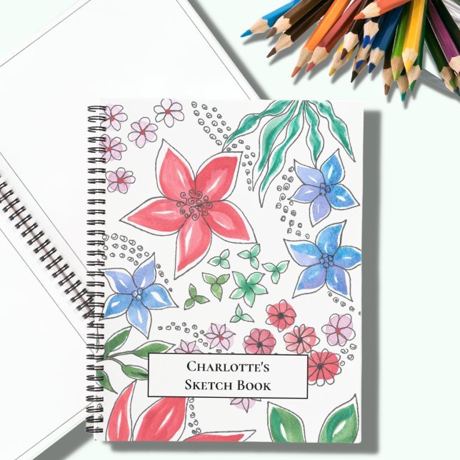 Cuaderno Esbozo floral azul rosado de vuelta a la escuela (Subido por el creador)