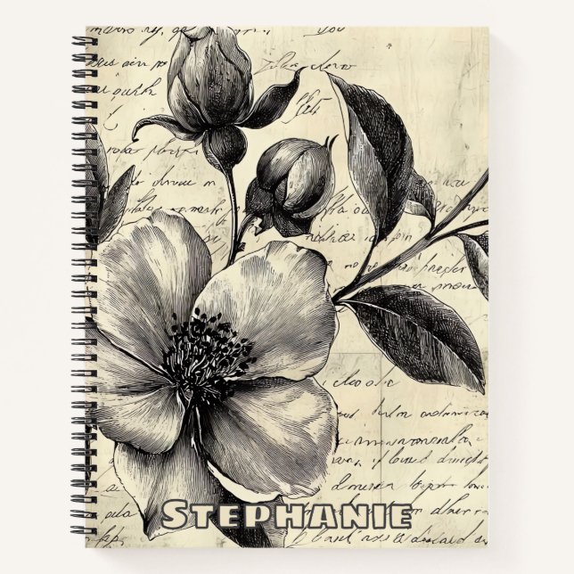 Cuaderno Esbozo floral rústico con caligrafía - edad (8) (Anverso)