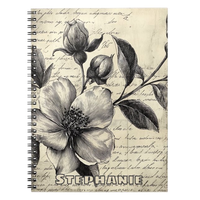 Cuaderno Esbozo floral rústico con caligrafía - edad (8) (Frente)