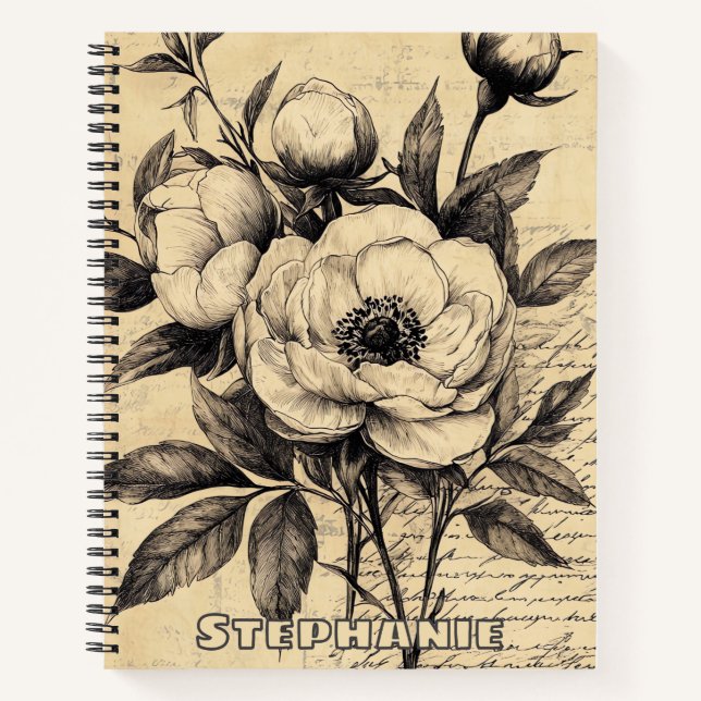 Cuaderno Esbozo floral rústico con caligrafía - edad (9) (Anverso)