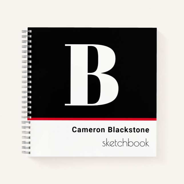 Cuaderno Esbozo mongramado negro personalizado (Anverso)