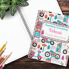 Cuaderno Esbozo personalizado del patrón de doodle con crem