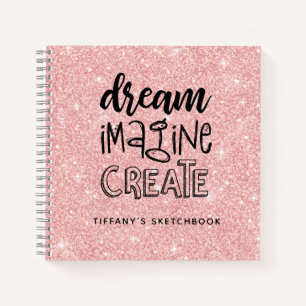 Cuaderno Esbozo Purpurina rosa elegante personalizado