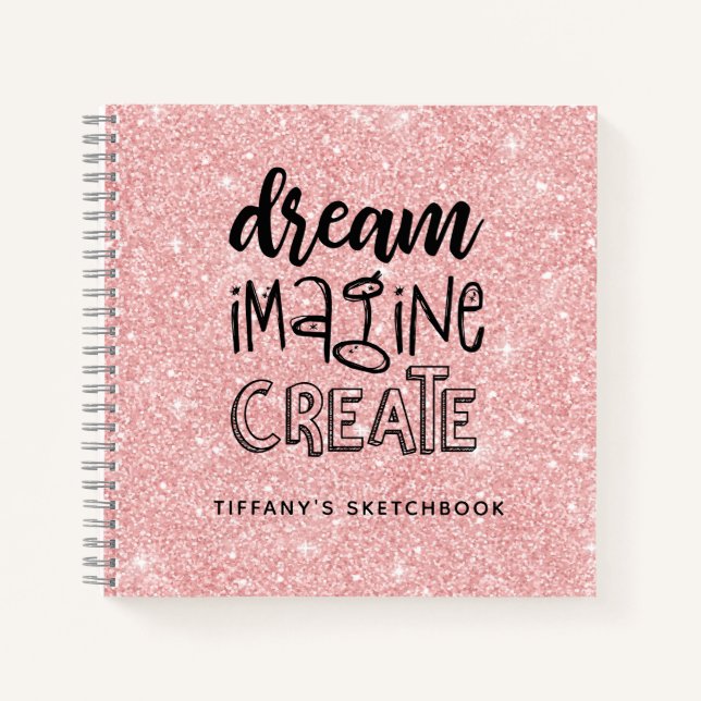 Cuaderno Esbozo Purpurina rosa elegante personalizado (Anverso)