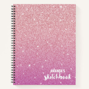 Cuaderno  Esbozo Purpurina rosa elegante personalizado