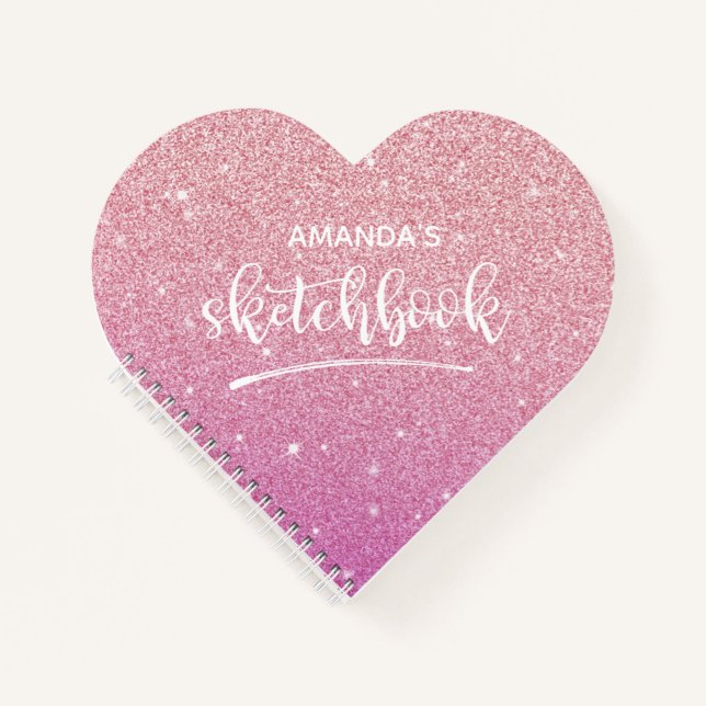 Cuaderno Esbozo Purpurina rosa elegante personalizado (Anverso)