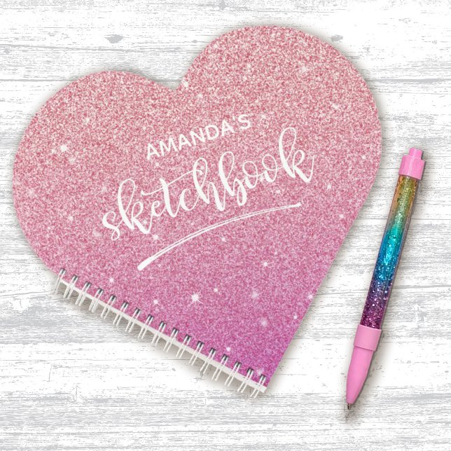 Cuaderno Esbozo Purpurina rosa elegante personalizado (A cute pink glitter sketchbook makes a great gift for a girl, especially for Valentine's Day!)