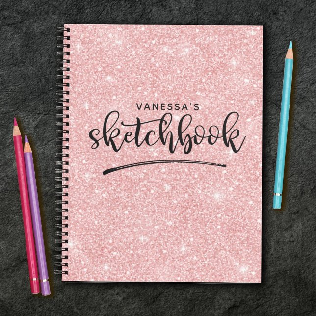 Cuaderno Esbozo Purpurina rosa elegante personalizado (Subido por el creador)