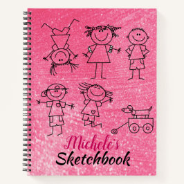 Cuaderno Esbozo rosa parkly de los niños personalizado
