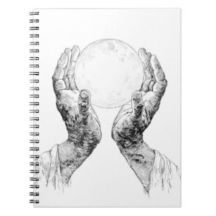 Cuaderno Esbozo sagrado de manos blancas en la luna negra
