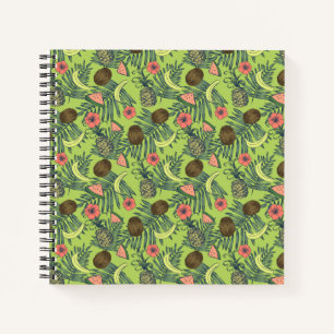 Cuaderno Esbozo tropical de frutas sobre el patrón verde