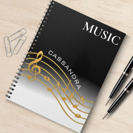 Cuaderno Escala de notas de música en negro y oro
