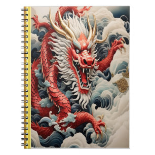 Cuaderno Escala roja y blanca del dragón respirador de fueg