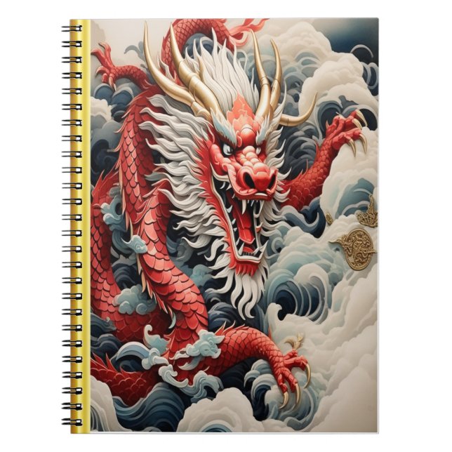 Cuaderno Escala roja y blanca del dragón respirador de fueg (Frente)